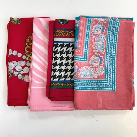 Lot of 4 Vintage Avon Scarfs Made in Italy Assortment Red Pink Blue Polyester - Picture 1 of 16